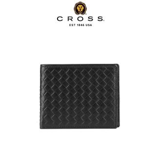 【CROSS】臺灣總代理 限量2折 頂級小牛皮編織紋8卡皮夾 克勞迪系列 全新專櫃展示品(黑色 贈禮盒提袋)