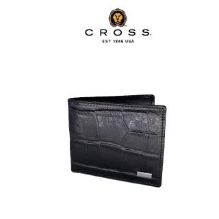 【CROSS】臺灣總經銷 限量2折 頂級小牛皮4卡1零錢袋鱷魚紋咬錢男用皮夾 全新專櫃展示品(黑色 贈禮盒提袋)