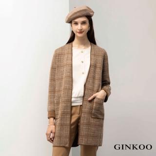 【GINKOO 俊克】前釦飾鬆緊縮口長袖上衣