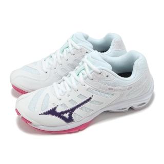 【MIZUNO 美津濃】排球鞋 Wave Voltage 2 女鞋 白紫 波浪片 室內運動 羽排鞋 美津濃(V1GC2460-20)