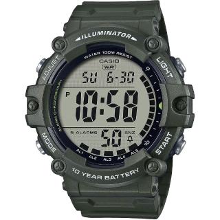 【CASIO 卡西歐】10年電力 大字體顯示 第二時間電子錶 手錶-墨綠 學生錶 送禮 禮物 推薦(AE-1500WHX-3AV)