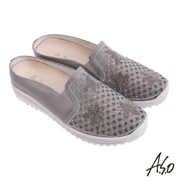 A.S.O 阿瘦集團 A.S.O健康按摩水鑽鏤空前包後空穆勒 A.S.O 阿瘦集團 A.S.O健康按摩水鑽鏤空前包後空穆勒休閒鞋(灰色)