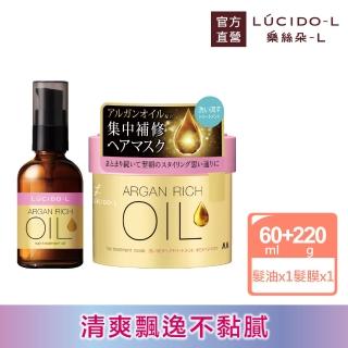 【LUCIDO-L 樂絲朵-L】摩洛哥護髮油60ml+髮膜220g(護髮乳 護髮素)