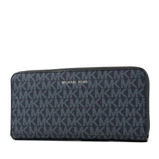 【Michael Kors】男款 緹花LOGO防刮皮革拉鍊長夾-藍色