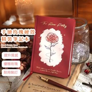 【rosie】手繪玫瑰硬殼精裝筆記本(記事本 插畫本 手帳本 日記本 記事本 學生 辦公室 事務 書寫本 手札)
