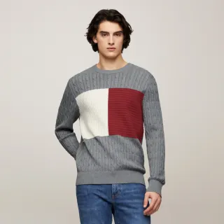 【TOMMY HILFIGER】官方旗艦館 絞花針織旗幟毛衣_灰色