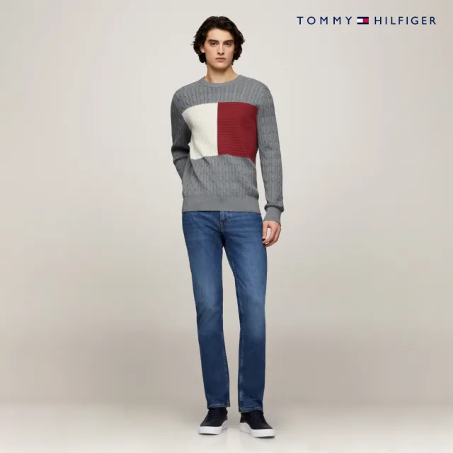 【TOMMY HILFIGER】官方旗艦館 絞花針織旗幟毛衣_灰色