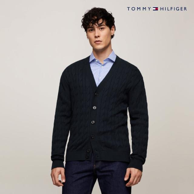【Tommy Hilfiger】官方旗艦館 絞花針織開襟衫_藍色