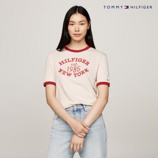 【Tommy Hilfiger】官方旗艦館 學院風標誌對比色飾邊 T 恤 裸色