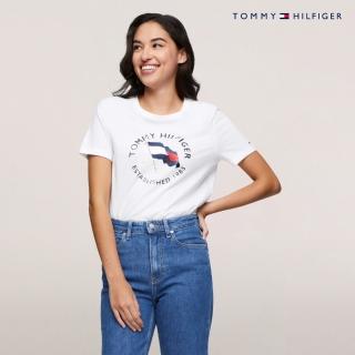 【Tommy Hilfiger】官方旗艦館 雙旗幟圖案印花 T 恤 白色