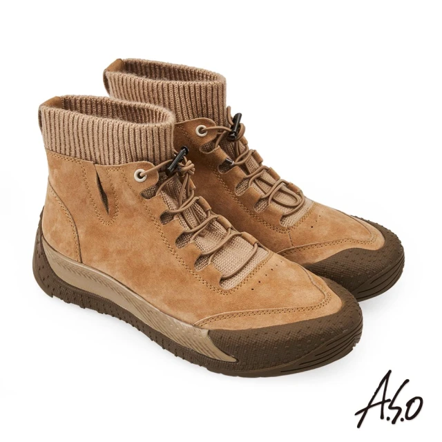 A.S.O 阿瘦集團 A.S.O 飛織絨面休閒女短靴(卡其)