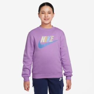 【NIKE 耐吉】長袖上衣 童裝 女童 大童 大學T 磨毛 K NSW CLUB FLC CREW 紫 FD2992-533