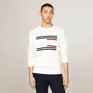 【Tommy Hilfiger】官方旗艦館 絞花針織條紋旗幟寬鬆毛衣_裸色