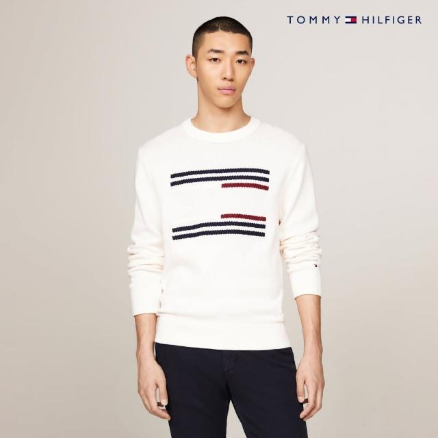 【Tommy Hilfiger】官方旗艦館 絞花針織條紋旗幟寬鬆毛衣_裸色