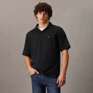 【Calvin Klein】官方旗艦館 CK 對比色開領 Polo 衫_黑色