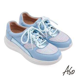 【A.S.O 阿瘦集團】A.S.O活氧系列綁帶拼接真皮休閒鞋(淺藍)