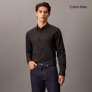 【Calvin Klein】官方旗艦館 CK Monogram 標誌刺繡修身襯衫 黑色
