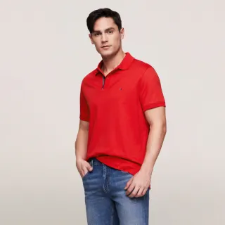【TOMMY HILFIGER】官方旗艦館 條紋鈕襟 Polo 衫_紅色