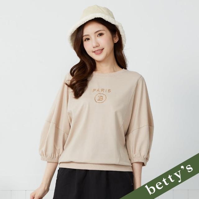 【betty’s 貝蒂思】字母繡字珠珠拼接落肩T-shirt(共二色)