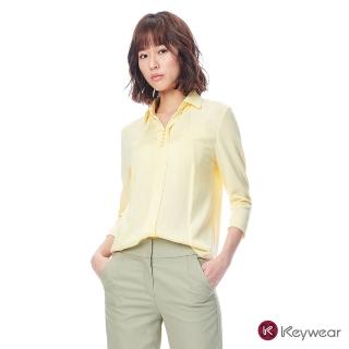 【KeyWear 奇威名品】異材質拼接襯衫領上衣
