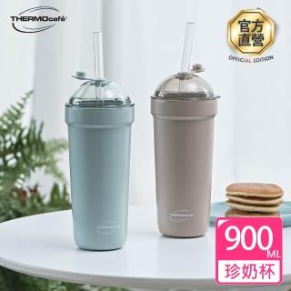 【THERMOcafe 凱菲】不鏽鋼真空吸管保溫杯珍奶杯900ml(TCBT-900)