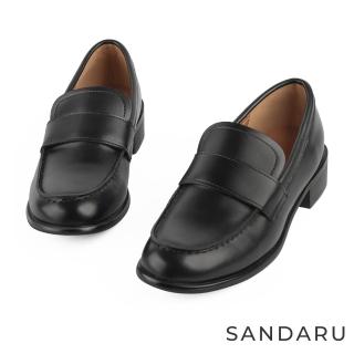 【SANDARU 山打努】樂福鞋 簡約素面粗跟紳士鞋(黑)