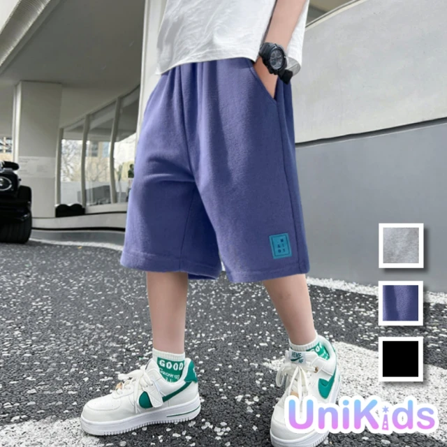 UniKids 現貨 中大童裝160碼運動五分褲 簡約休閒短褲 男大童裝 CV45布標(藍)