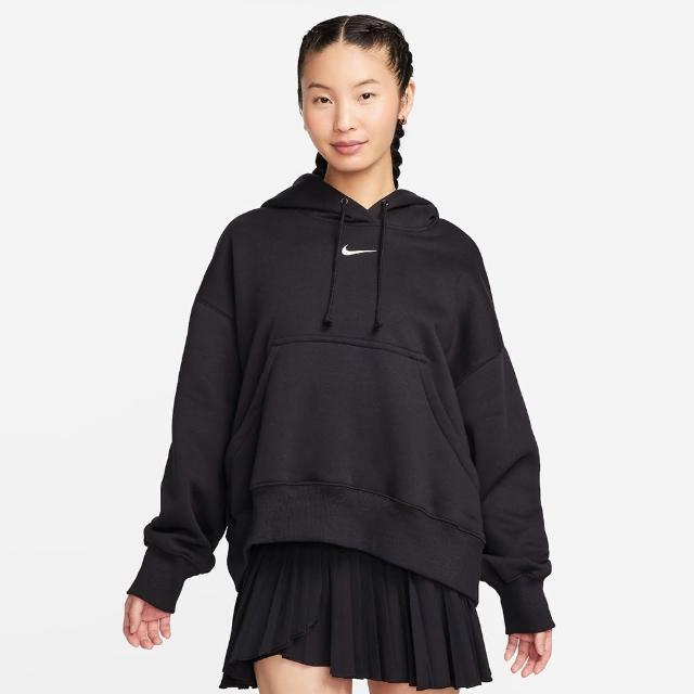 【NIKE 耐吉】長袖上衣 女 帽T 寬版 刷毛 AS W NSW PHNX FLC OOS PO HOOD 黑 DQ5859-010