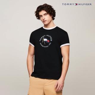 【Tommy Hilfiger】官方旗艦館 動感旗幟印花 T 恤 黑色