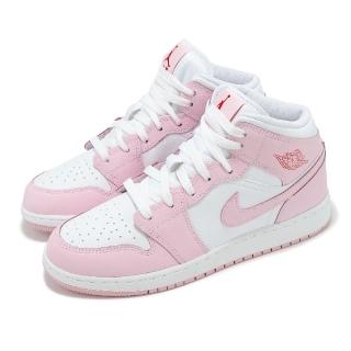 【NIKE 耐吉】休閒鞋 Air Jordan 1 Mid GS 大童 女鞋 粉紅 白 AJ1 一代 中筒(DQ8423-608)
