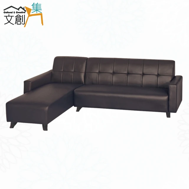 文創集 卡西特咖啡色耐磨皮革L型沙發組合(四人座＋椅凳組合)