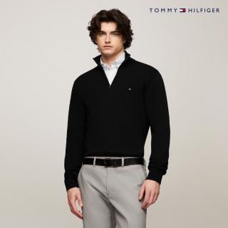 【Tommy Hilfiger】官方旗艦館 半拉鍊小高領毛衣 黑色