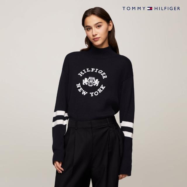 【Tommy Hilfiger】官方旗艦館 學院風 Monogram 小高領毛衣_藍色