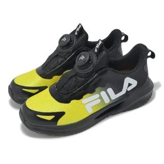 【FILA】慢跑鞋 J421Z 大童 中童 黑 黃 旋鈕 緩衝 拼接 小朋友 運動鞋 斐樂(2J421Z091)