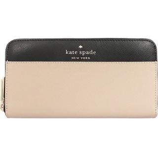 【KATE SPADE】STACI杏色X黑防刮皮革拉鍊式長夾