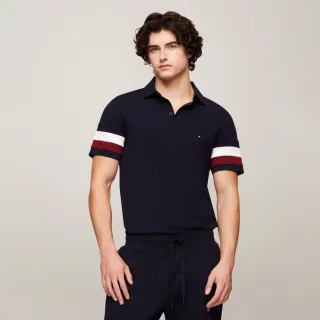 【Tommy Hilfiger】官方旗艦館 經典條紋修身 Polo 衫_藍色