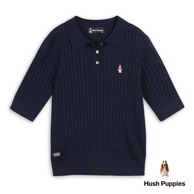 Hush Puppies 女裝 線衫 素色拐花刺繡小狗涼感線衫(丈青 / 53213101)