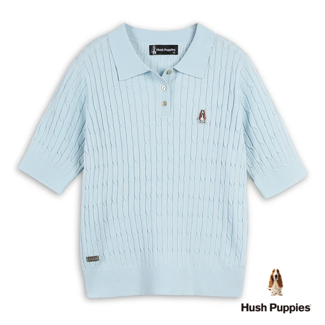 Hush Puppies 女裝 線衫 素色拐花刺繡小狗涼感線衫(淺灰藍 / 53213101)