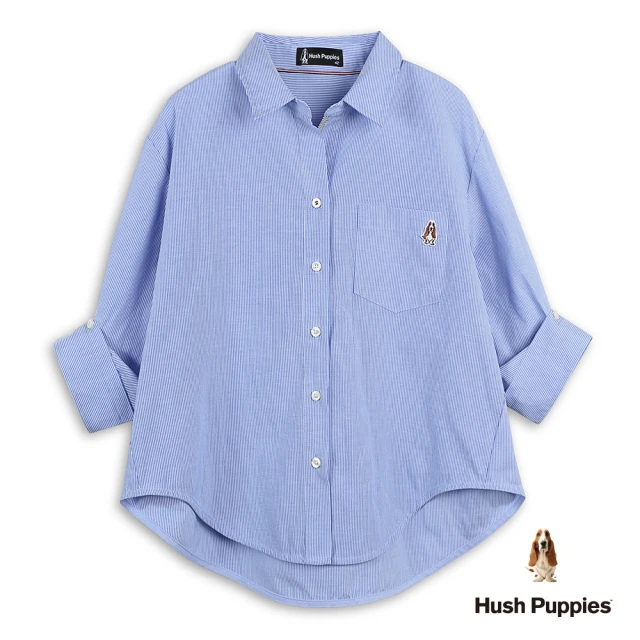 Hush Puppies 女裝 襯衫 知性細條紋開襟七分袖襯衫(藍色 / 53212103)