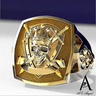 【ANGEL】羅馬勇武之士龐克骷髏立體男性戒指(金色戒圍可選)