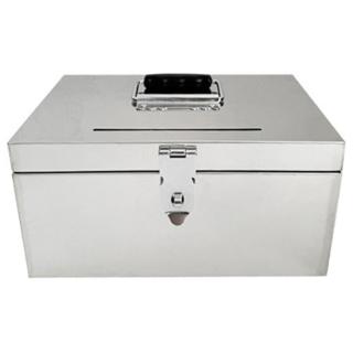 【樂多家居】25*13*11CM單掛鎖帶投幣口 保險箱 存錢箱 帶鎖收納箱(防摔耐砸 不鏽鋼材質 光滑邊角)