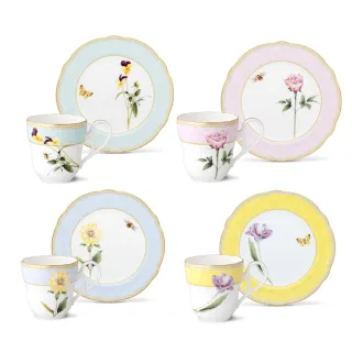 【NORITAKE】日光香頌金邊骨瓷-4色任選下午茶組 馬克杯+圓盤21CM(新品上市 原廠禮盒)