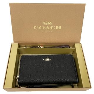【COACH】浮雕C LOGO雙手掛吊飾長夾禮盒(黑)