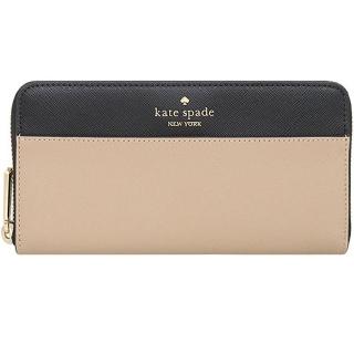 【KATE SPADE】MADISON奶茶X黑防刮皮革拉鍊式長夾