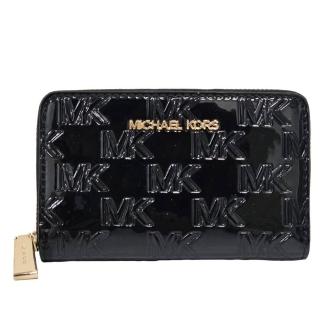【Michael Kors】MK 漆皮浮雕LOGO卡片包母親節送禮組(黑色/贈原廠紙袋紙盒/母親節送禮)
