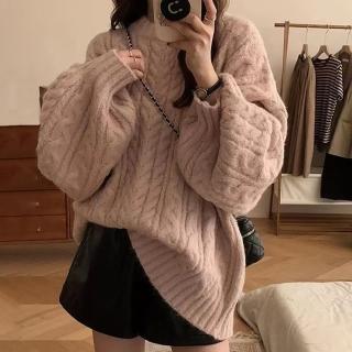 【D.studio】韓版慵懶風V領麻花大毛衣(針織上衣毛衣長袖上衣衣服長袖t恤 保暖上衣冬天女裝秋冬女裝 W396)