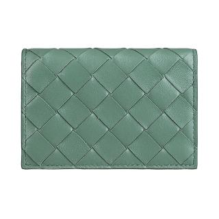 【BOTTEGA VENETA 寶緹嘉】BV BOTTEGA VENETA Intrecciato經典LOGO小編織設計小羊皮2卡釦式卡包(蘆薈綠)