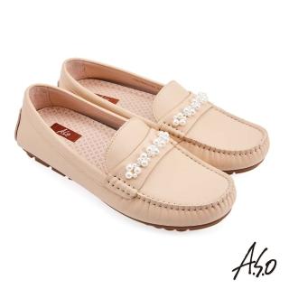 【A.S.O 阿瘦集團】A.S.O健康按摩造型珍珠方楦低跟莫卡辛樂福休閒鞋(膚色)