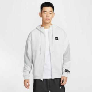 【NIKE 耐吉】外套 男 運動連帽外套 薄絨 寬鬆 AS M AIR FLC FZ HOODE BFT 白灰 HJ0637-009