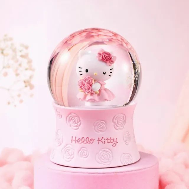 【JARLL 讚爾藝術】Hello Kitty 愛獻玫瑰 水晶球音樂盒(官方授權)